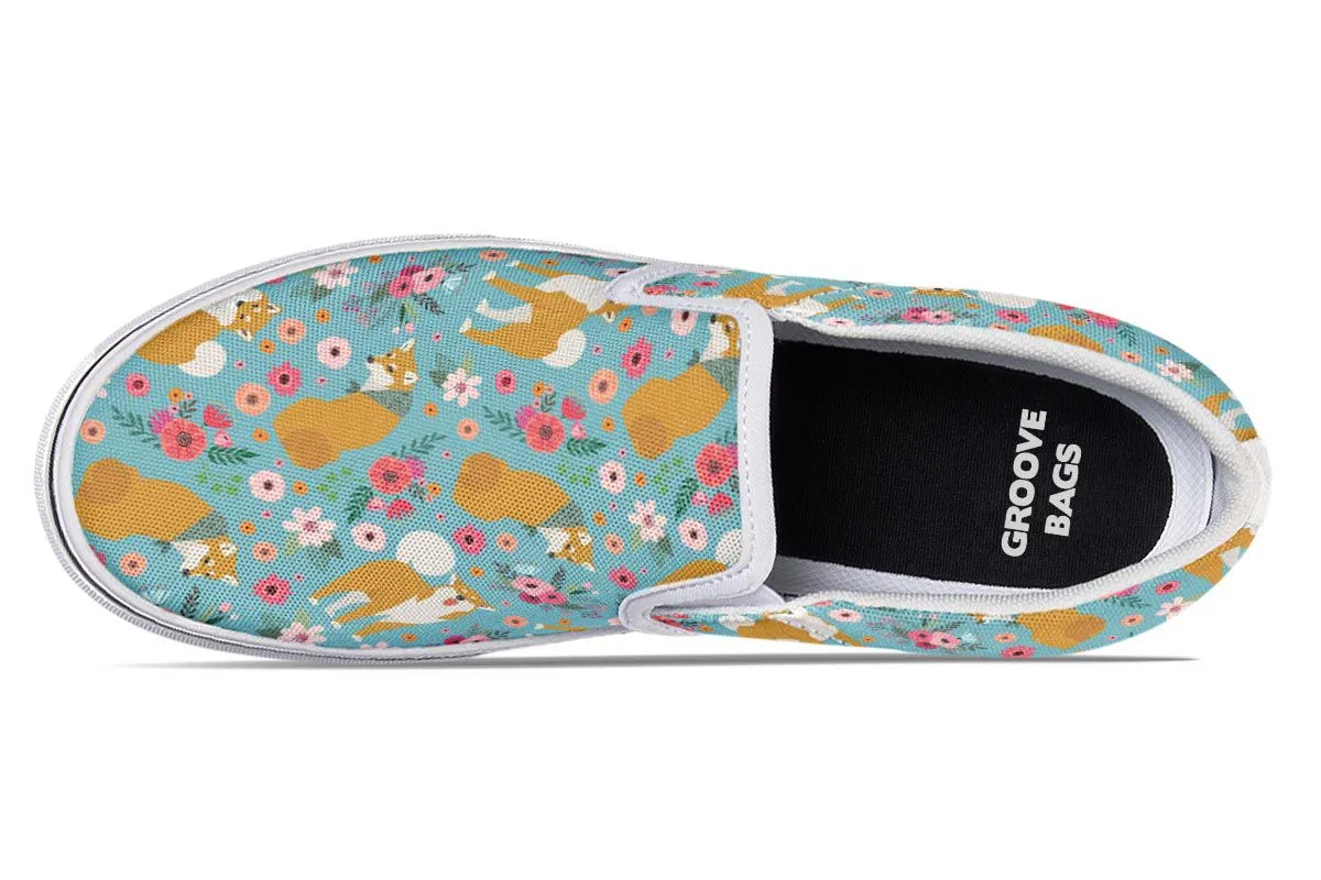 Shiba Inu Flower Slip-On Shoes