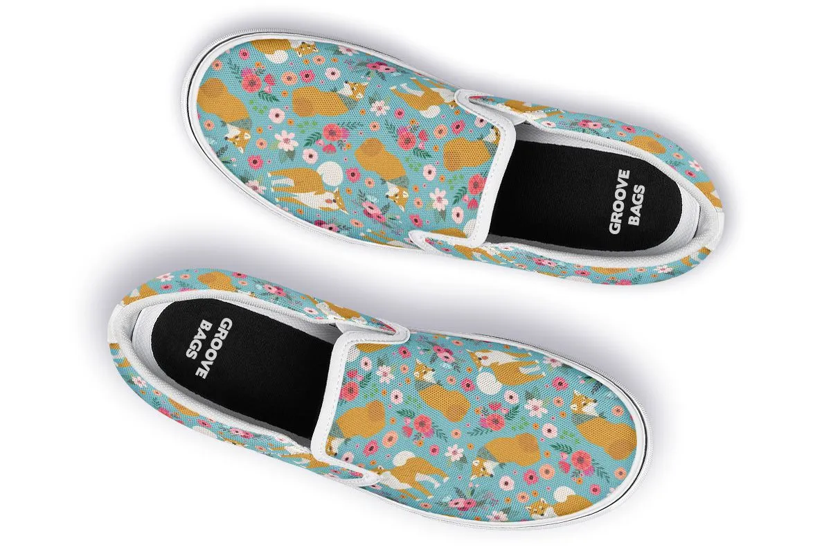 Shiba Inu Flower Slip-On Shoes