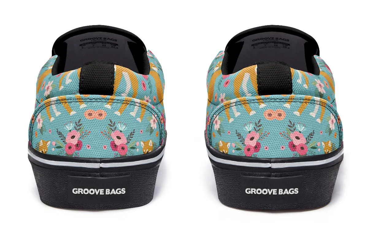 Shiba Inu Flower Slip-On Shoes