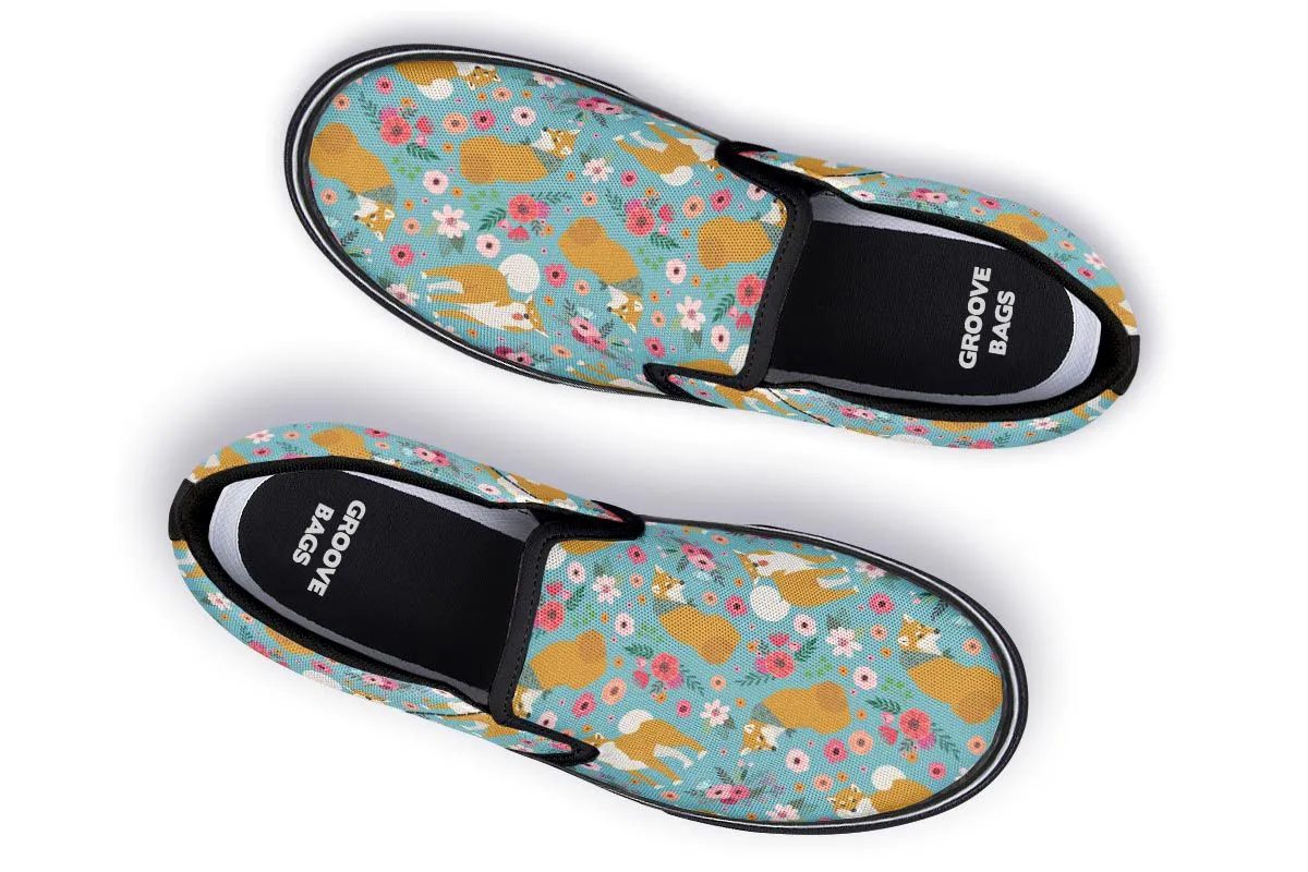 Shiba Inu Flower Slip-On Shoes