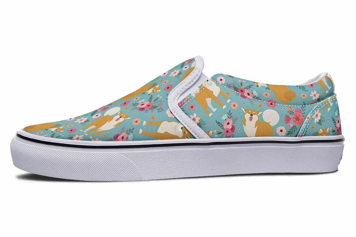 Shiba Inu Flower Slip-On Shoes