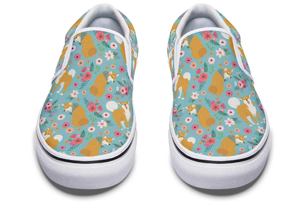 Shiba Inu Flower Slip-On Shoes