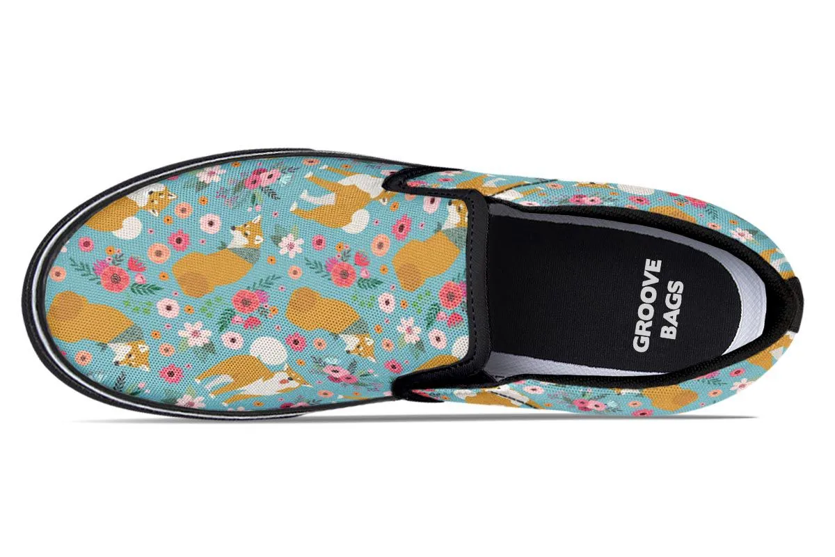 Shiba Inu Flower Slip-On Shoes