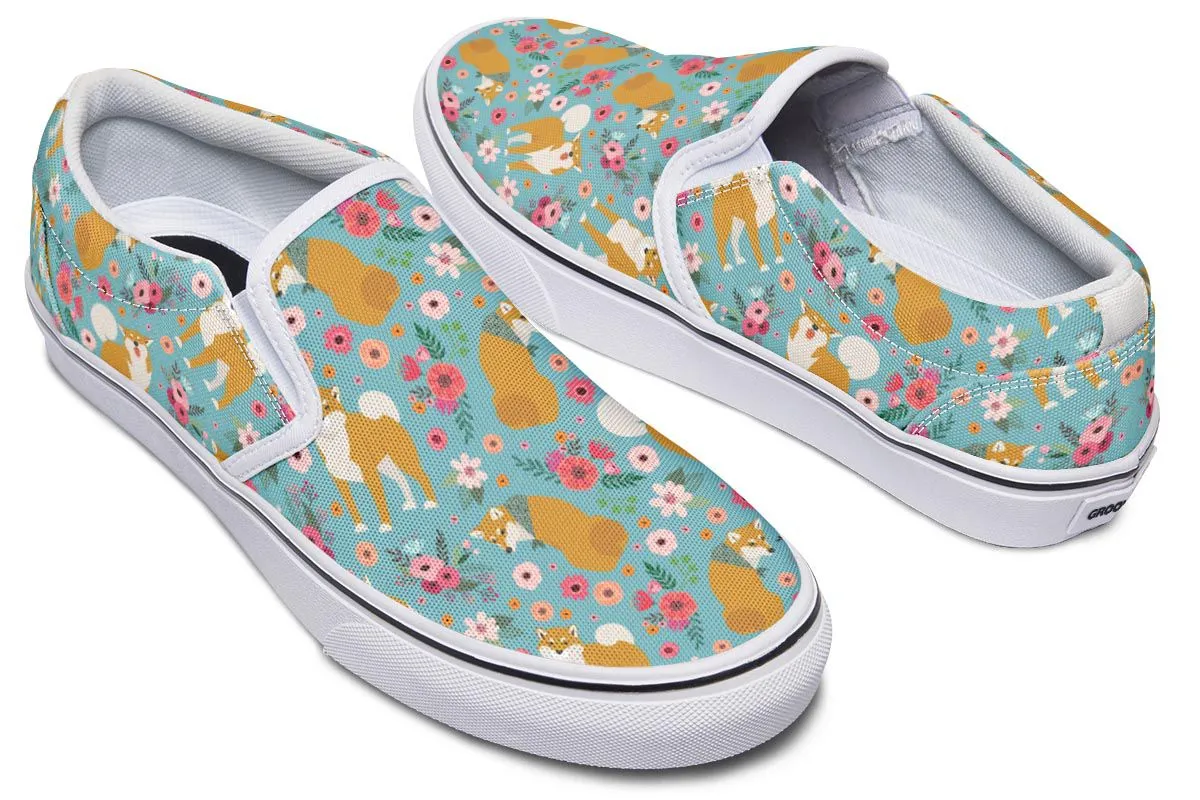 Shiba Inu Flower Slip-On Shoes