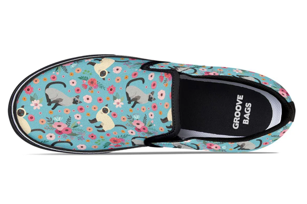 Siamese Cat Flower Slip-On Shoes