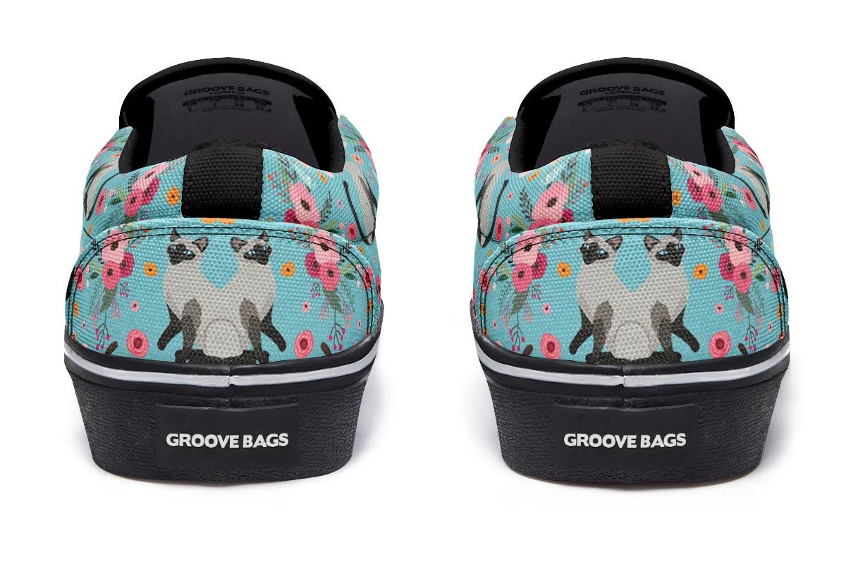 Siamese Cat Flower Slip-On Shoes