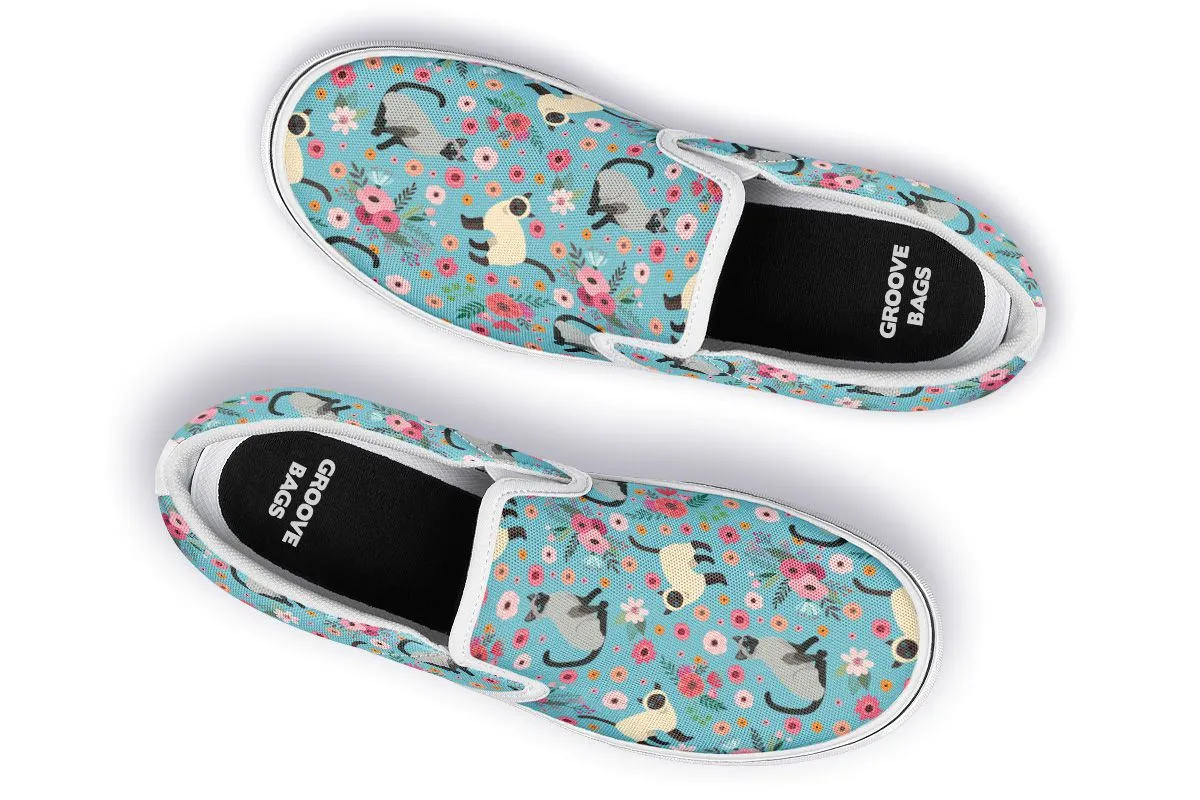 Siamese Cat Flower Slip-On Shoes