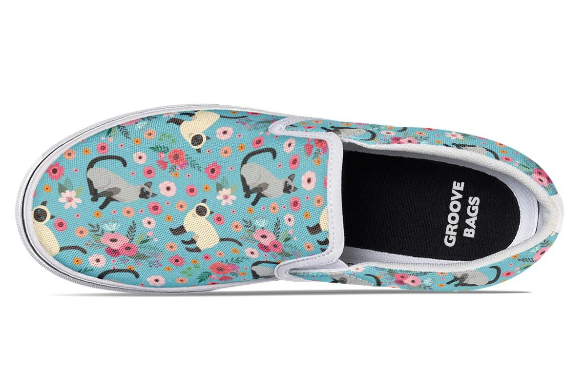 Siamese Cat Flower Slip-On Shoes