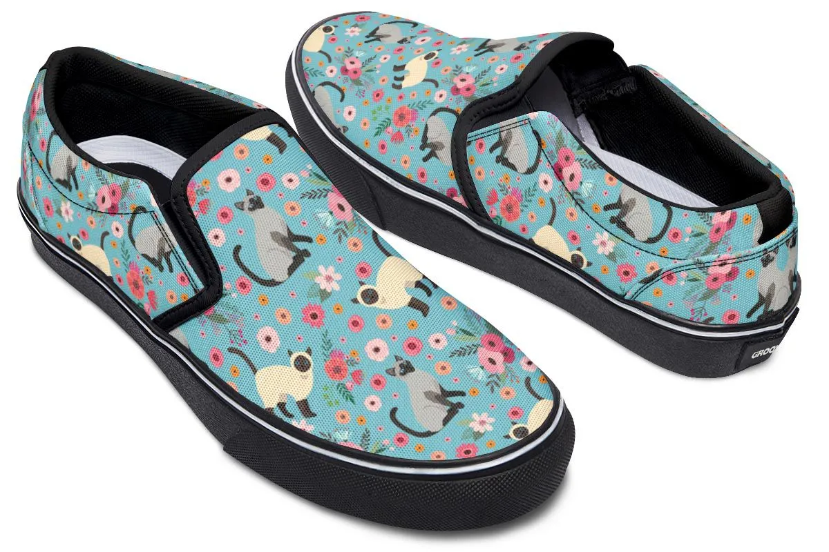 Siamese Cat Flower Slip-On Shoes