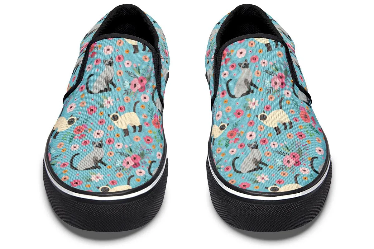 Siamese Cat Flower Slip-On Shoes