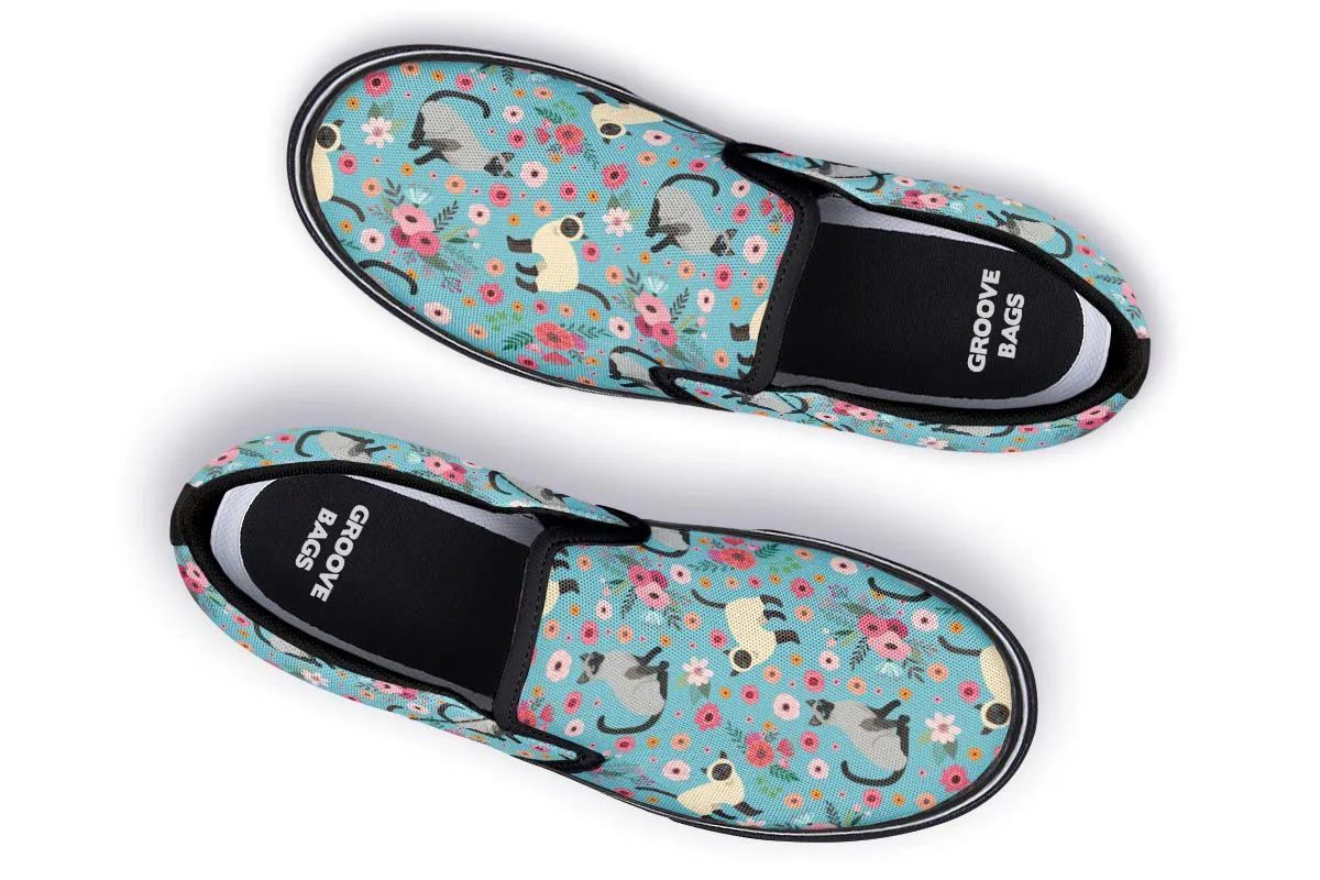 Siamese Cat Flower Slip-On Shoes