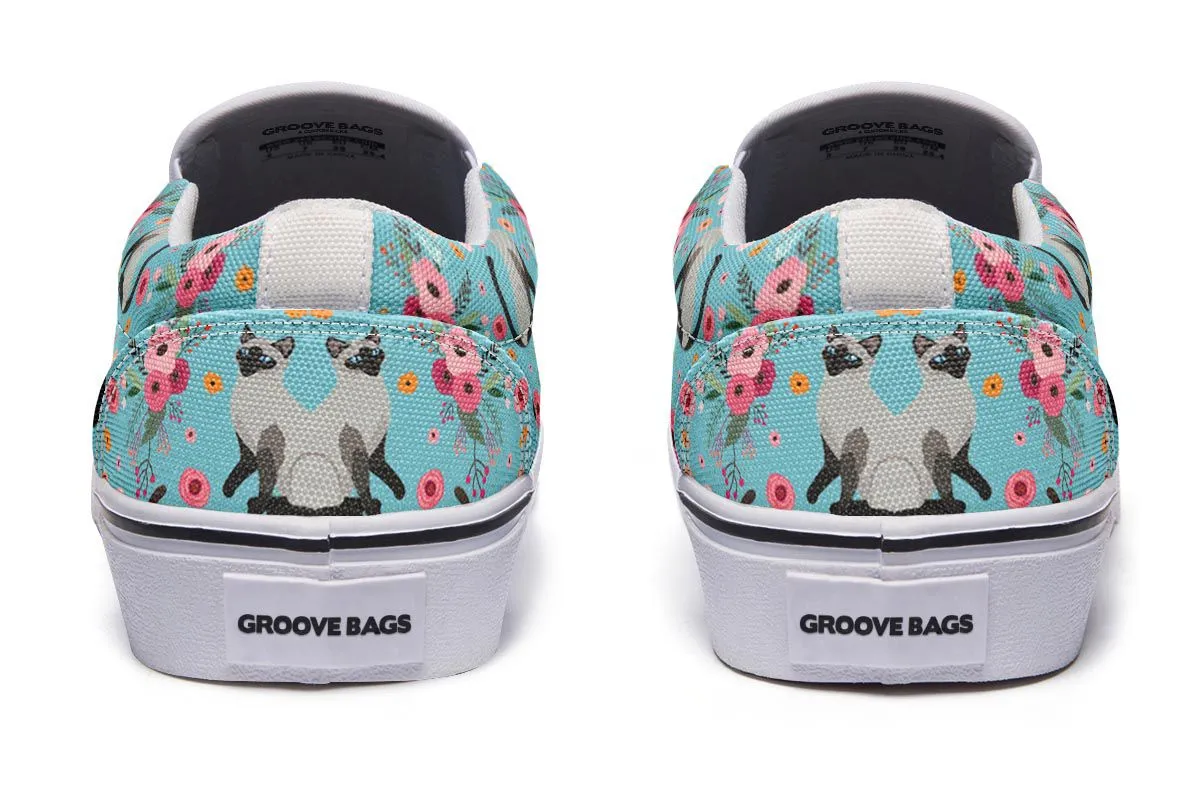 Siamese Cat Flower Slip-On Shoes