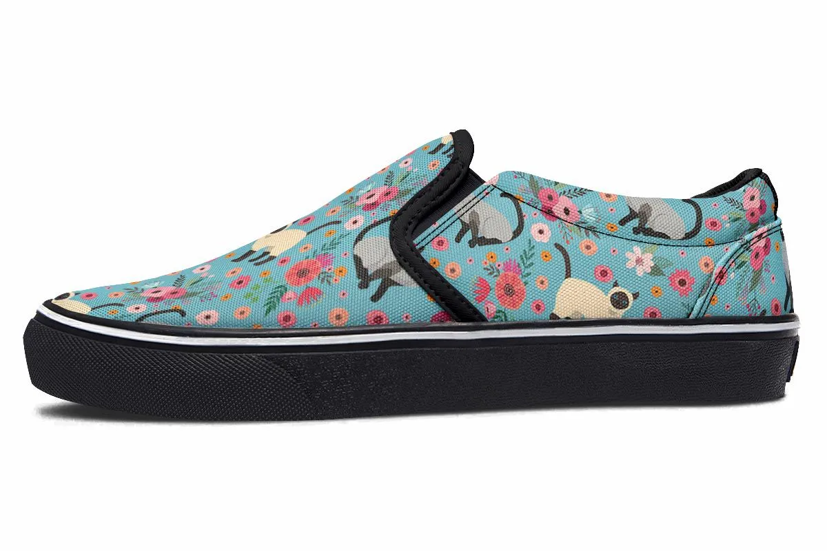 Siamese Cat Flower Slip-On Shoes