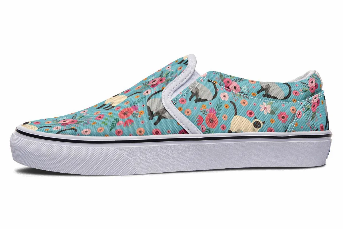 Siamese Cat Flower Slip-On Shoes