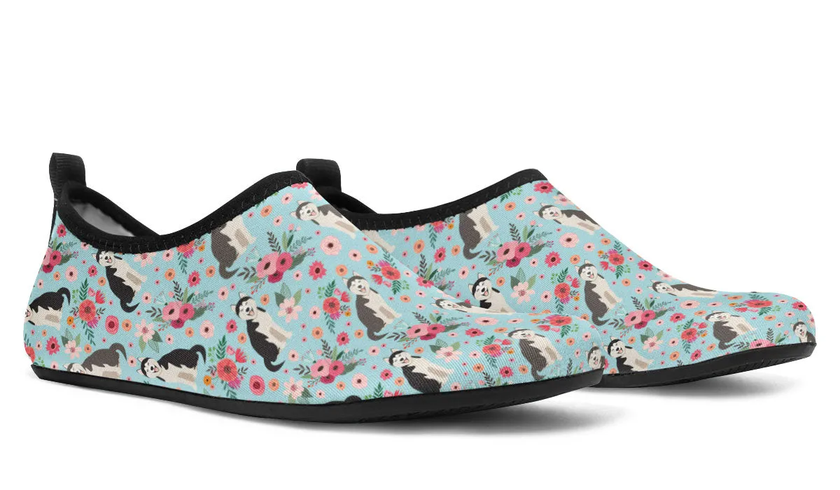 Siberian Husky Flower Aqua Barefoot Shoes