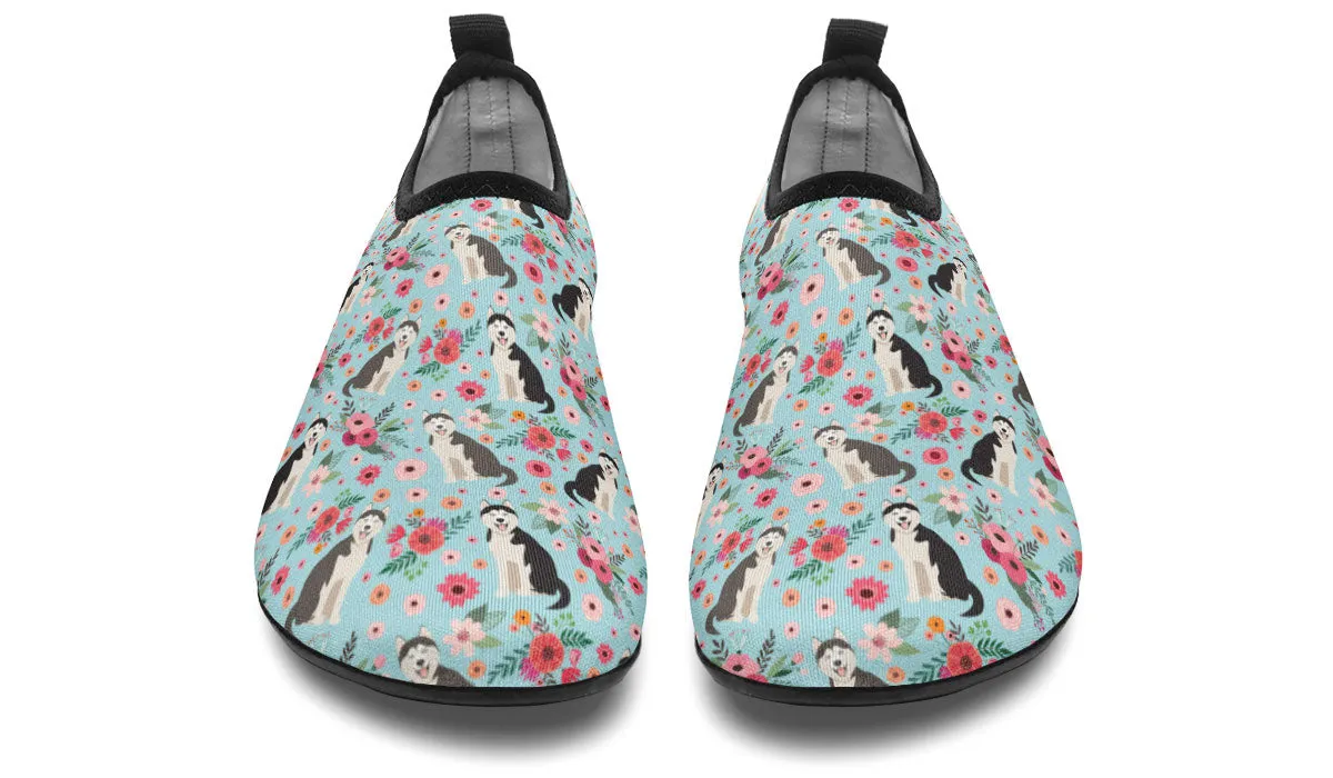 Siberian Husky Flower Aqua Barefoot Shoes