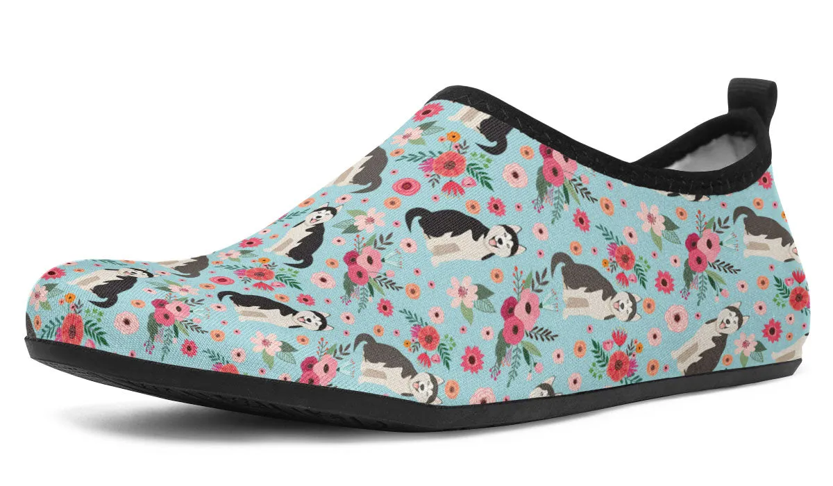 Siberian Husky Flower Aqua Barefoot Shoes