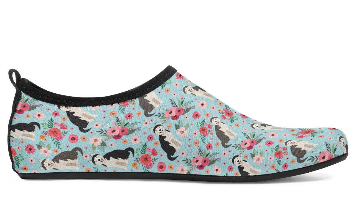 Siberian Husky Flower Aqua Barefoot Shoes
