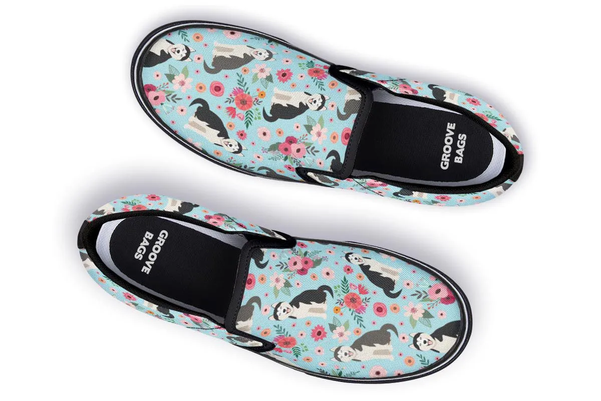 Siberian Husky Flower Slip-On Shoes