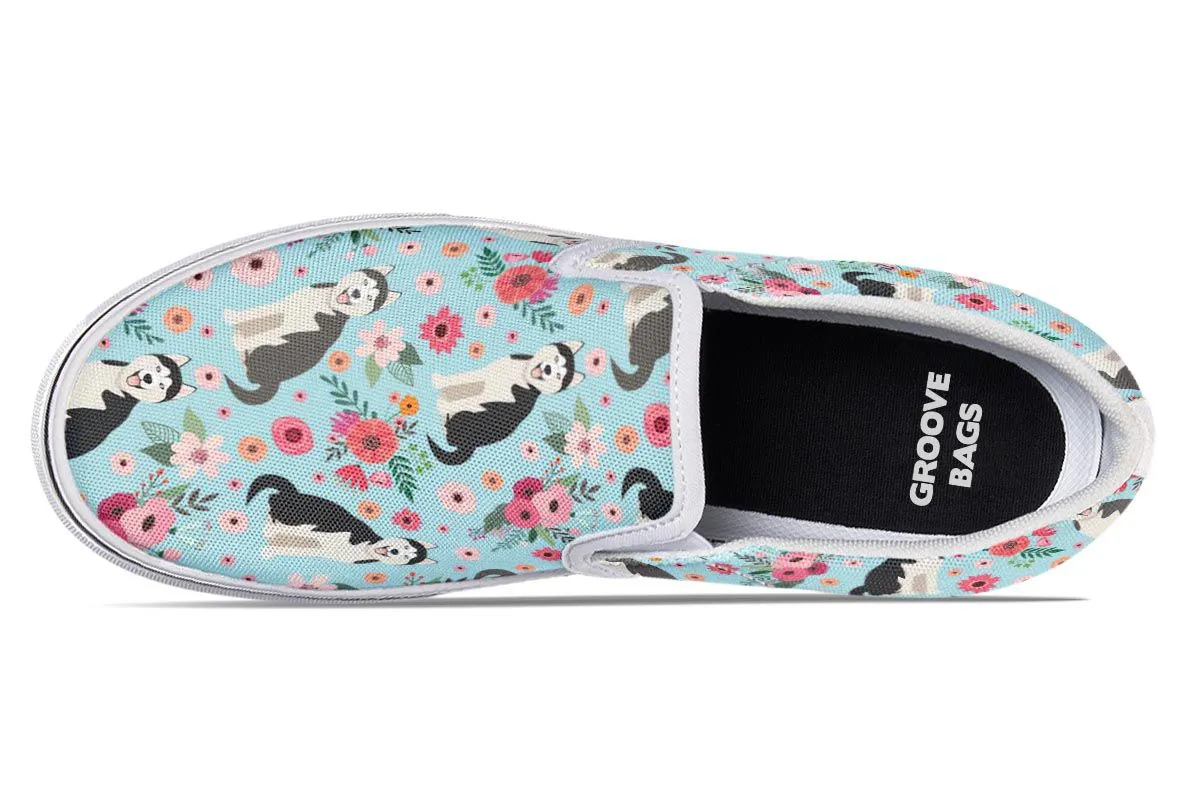 Siberian Husky Flower Slip-On Shoes