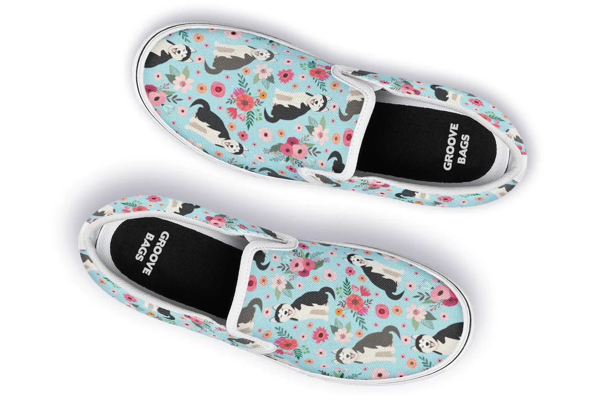 Siberian Husky Flower Slip-On Shoes