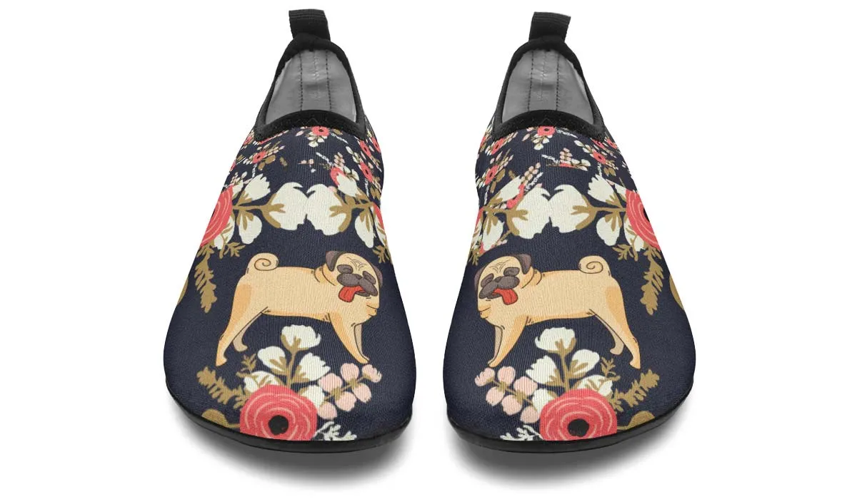 Silly Floral Pug Aqua Barefoot Shoes