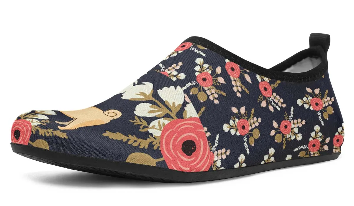 Silly Floral Pug Aqua Barefoot Shoes