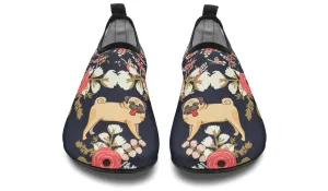 Silly Floral Pug Aqua Barefoot Shoes