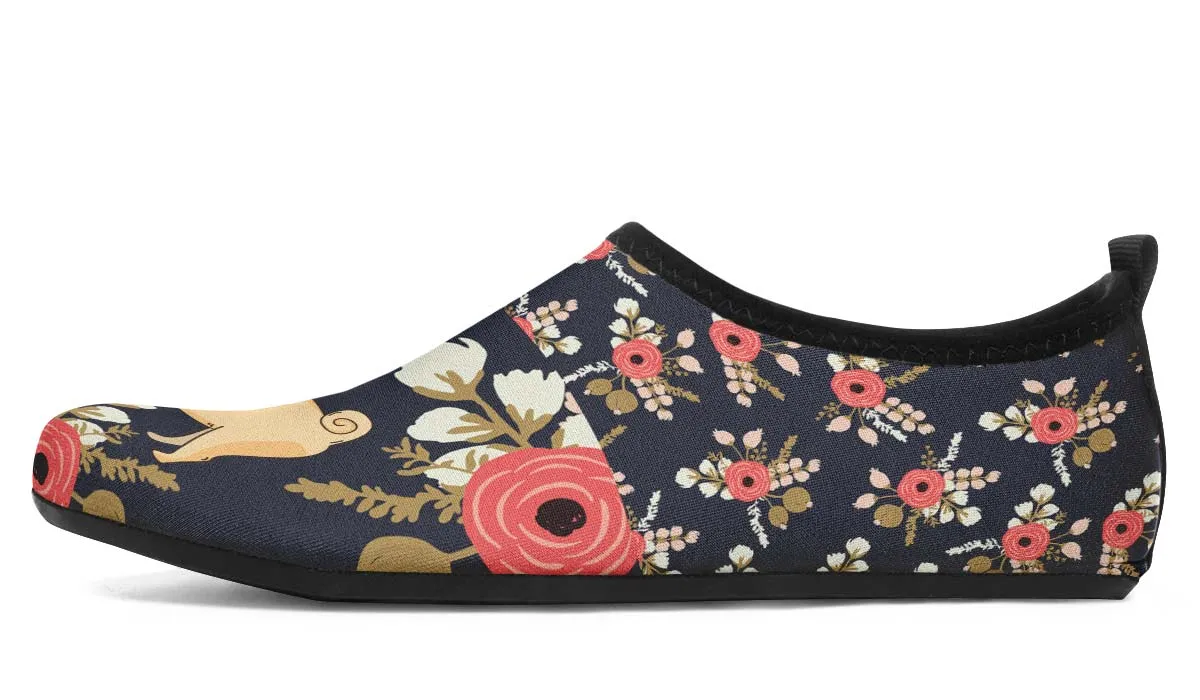 Silly Floral Pug Aqua Barefoot Shoes