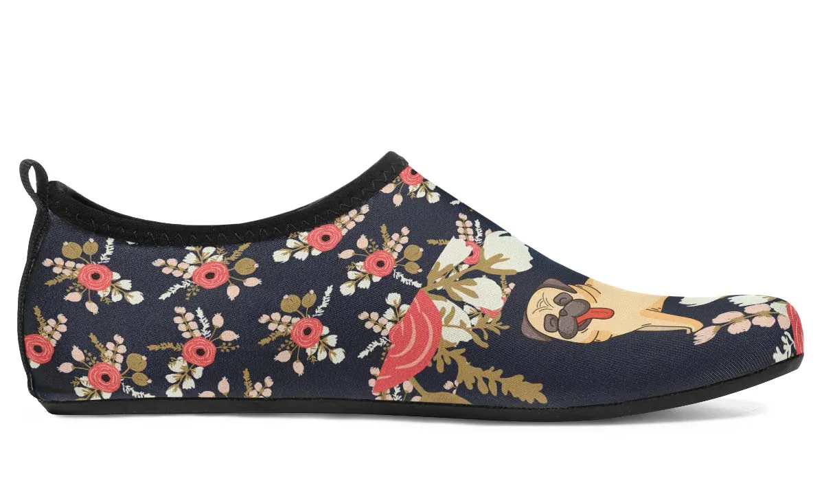 Silly Floral Pug Aqua Barefoot Shoes