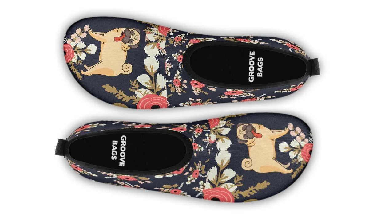 Silly Floral Pug Aqua Barefoot Shoes