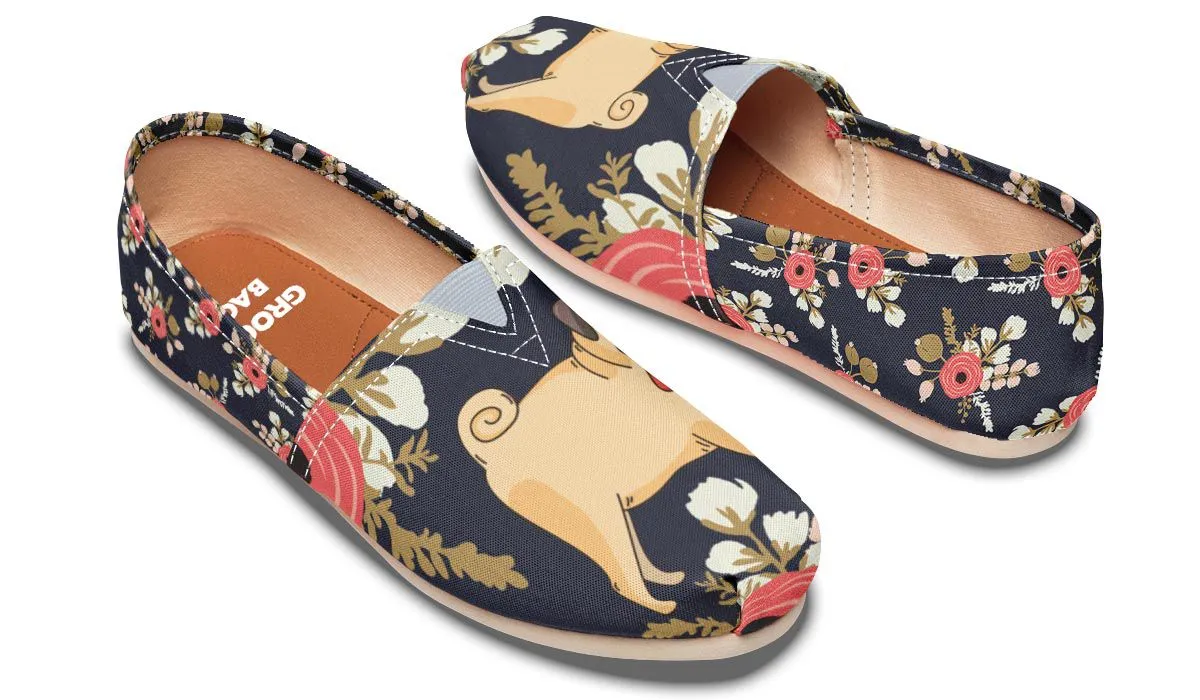 Silly Floral Pug Casual Shoes