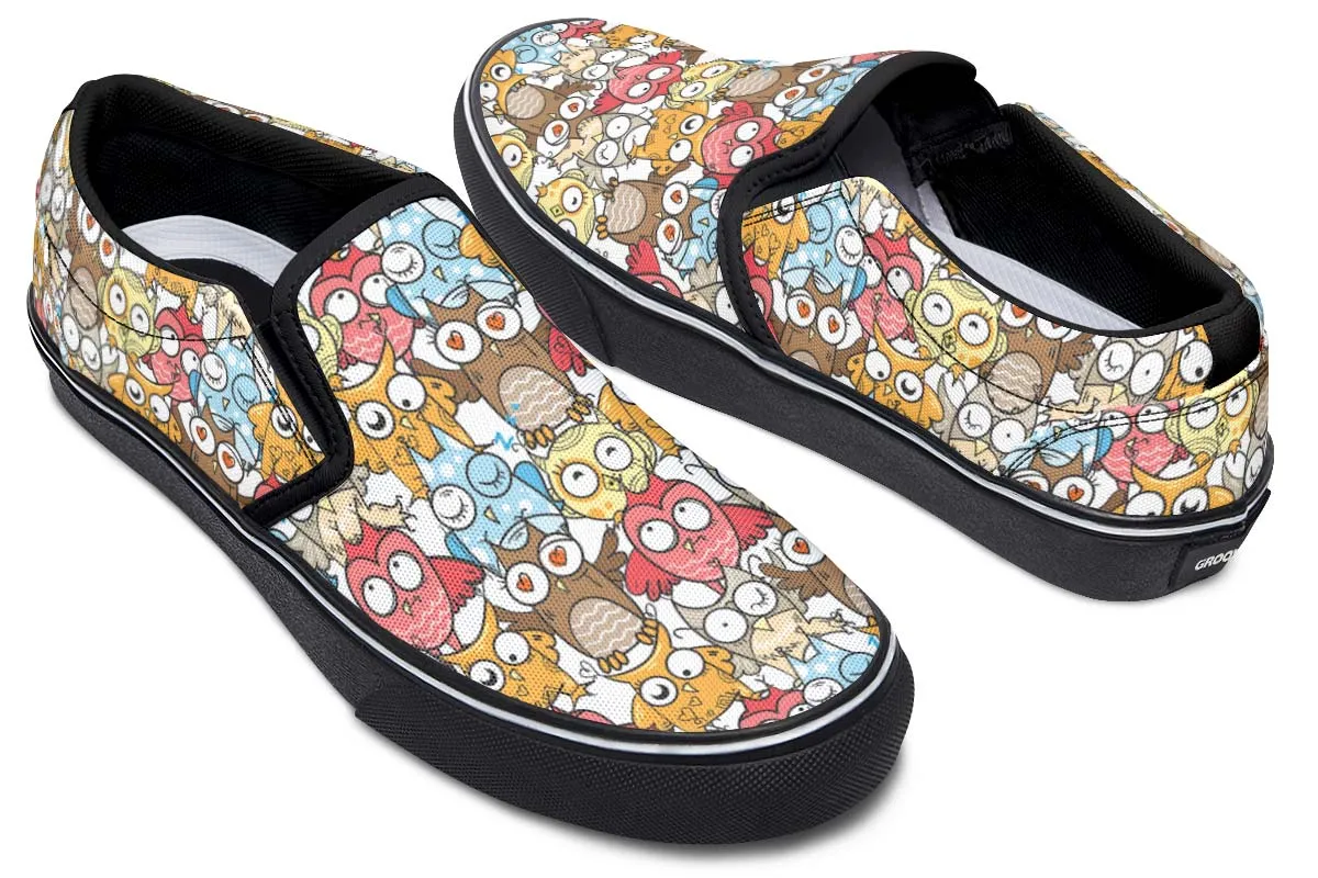 Silly Owl Pattern Slip-On Shoes