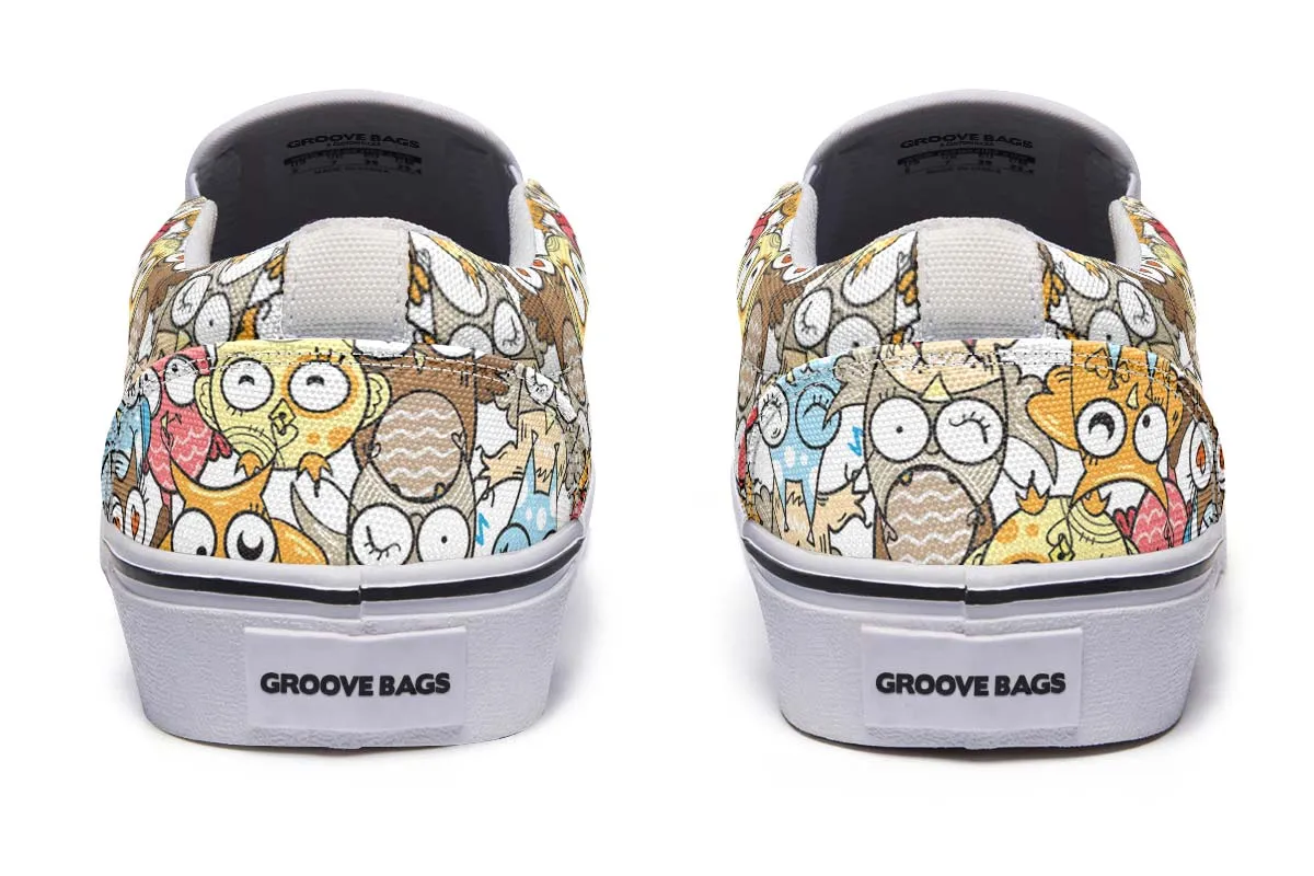 Silly Owl Pattern Slip-On Shoes
