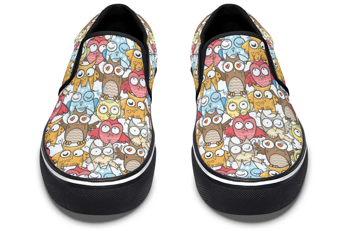 Silly Owl Pattern Slip-On Shoes