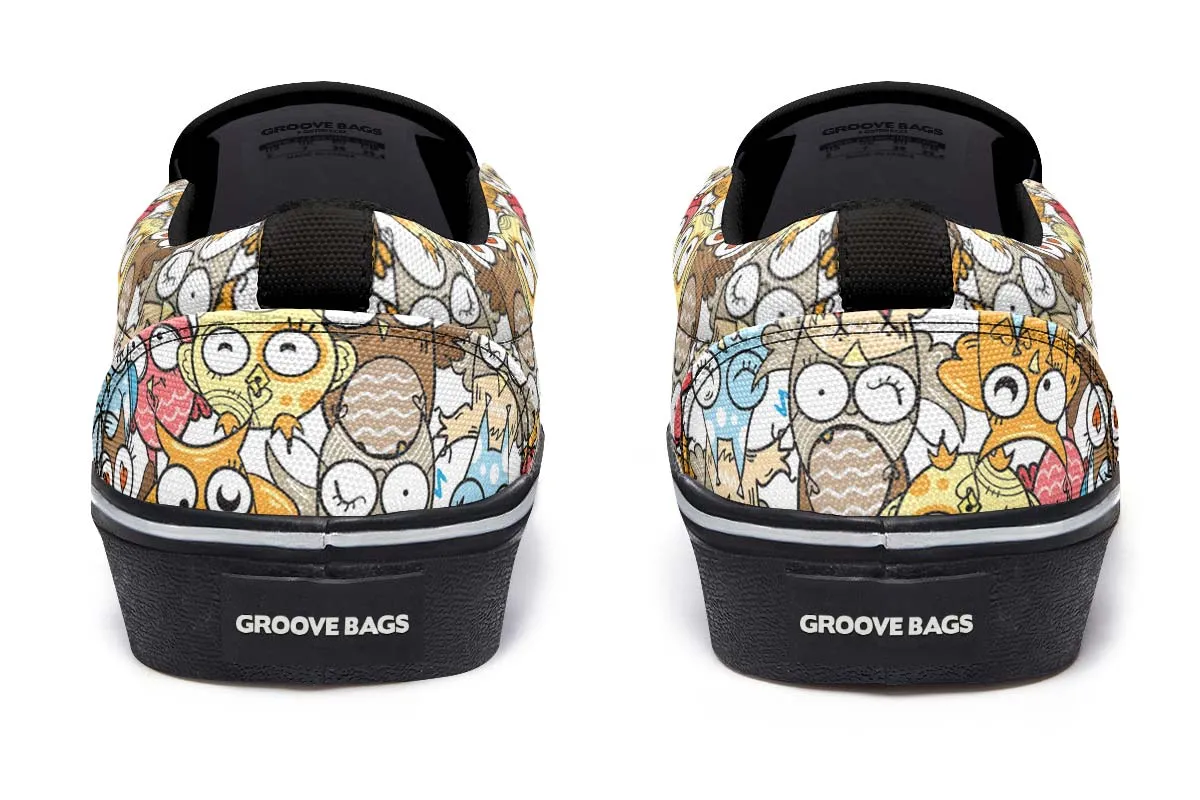 Silly Owl Pattern Slip-On Shoes