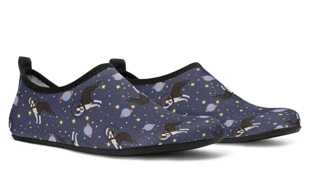 Space Boston Terrier Aqua Barefoot Shoes