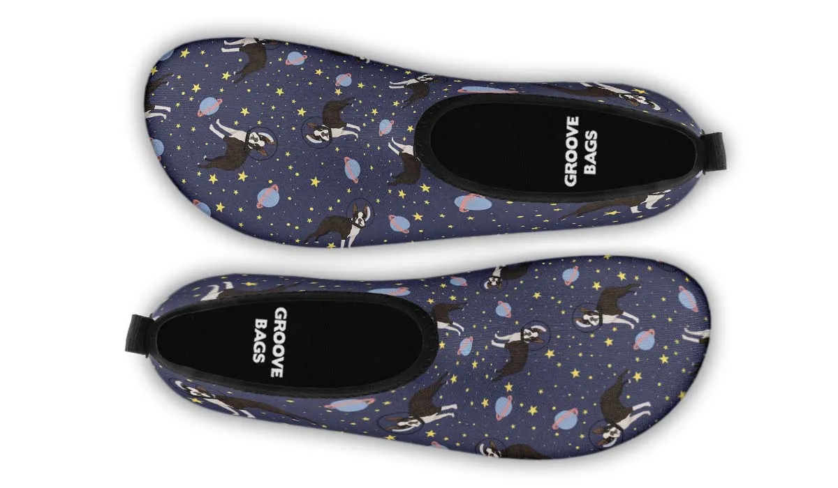 Space Boston Terrier Aqua Barefoot Shoes