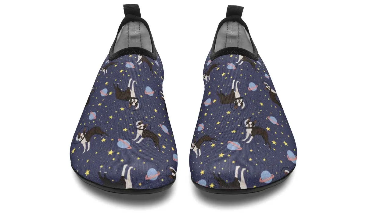 Space Boston Terrier Aqua Barefoot Shoes