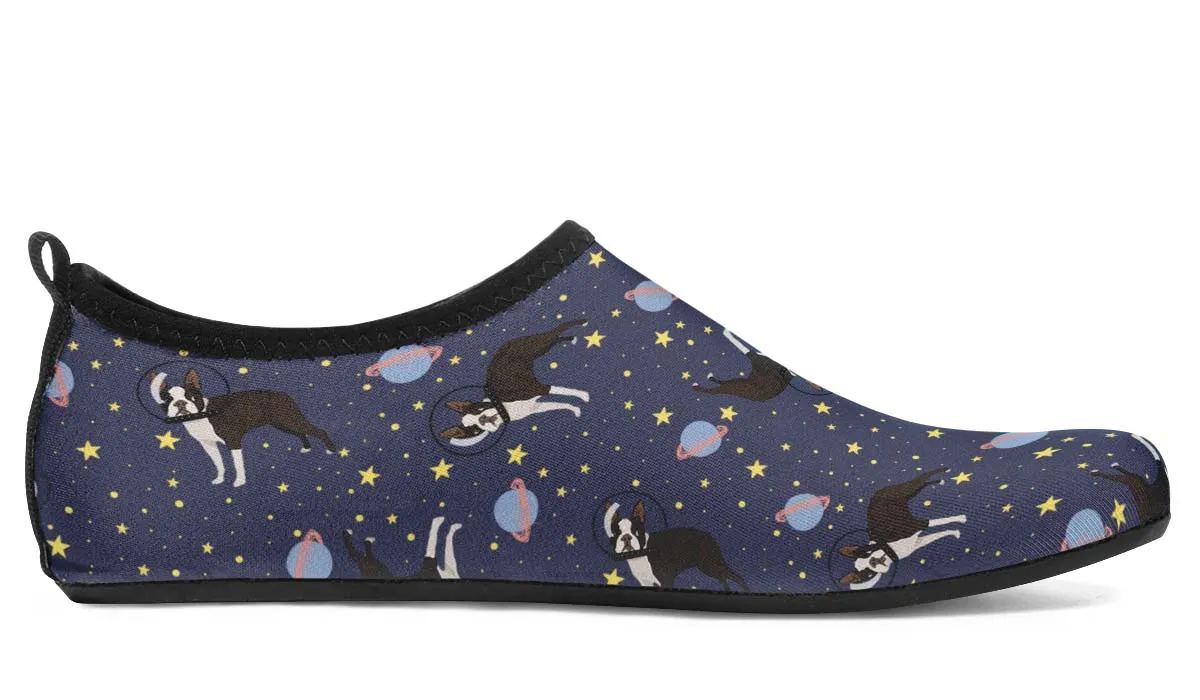Space Boston Terrier Aqua Barefoot Shoes