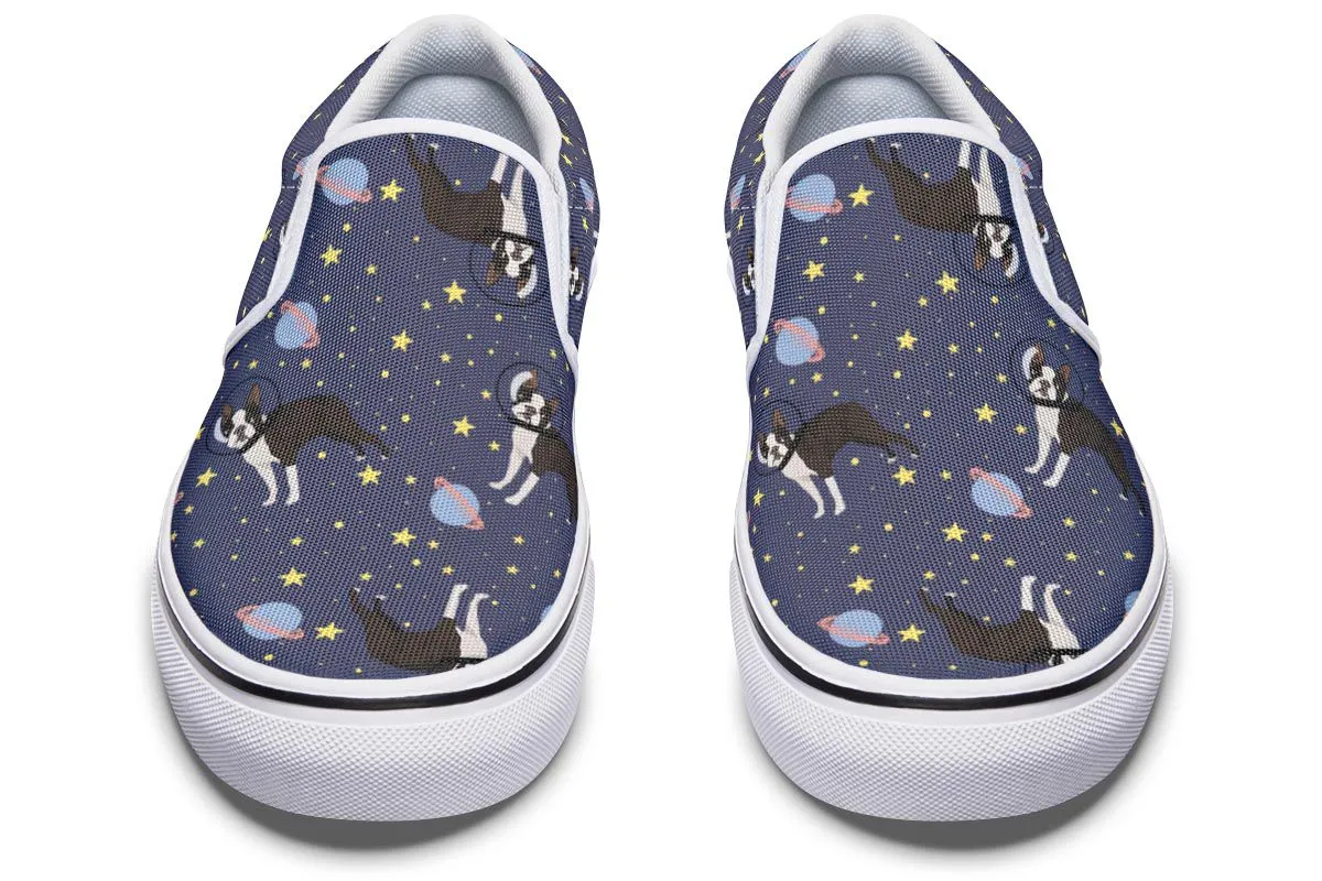 Space Boston Terrier Slip-On Shoes