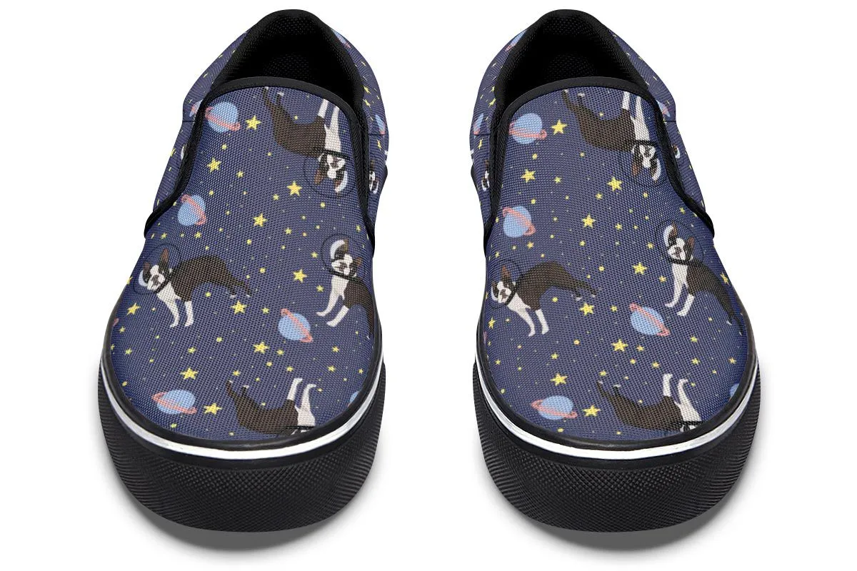 Space Boston Terrier Slip-On Shoes