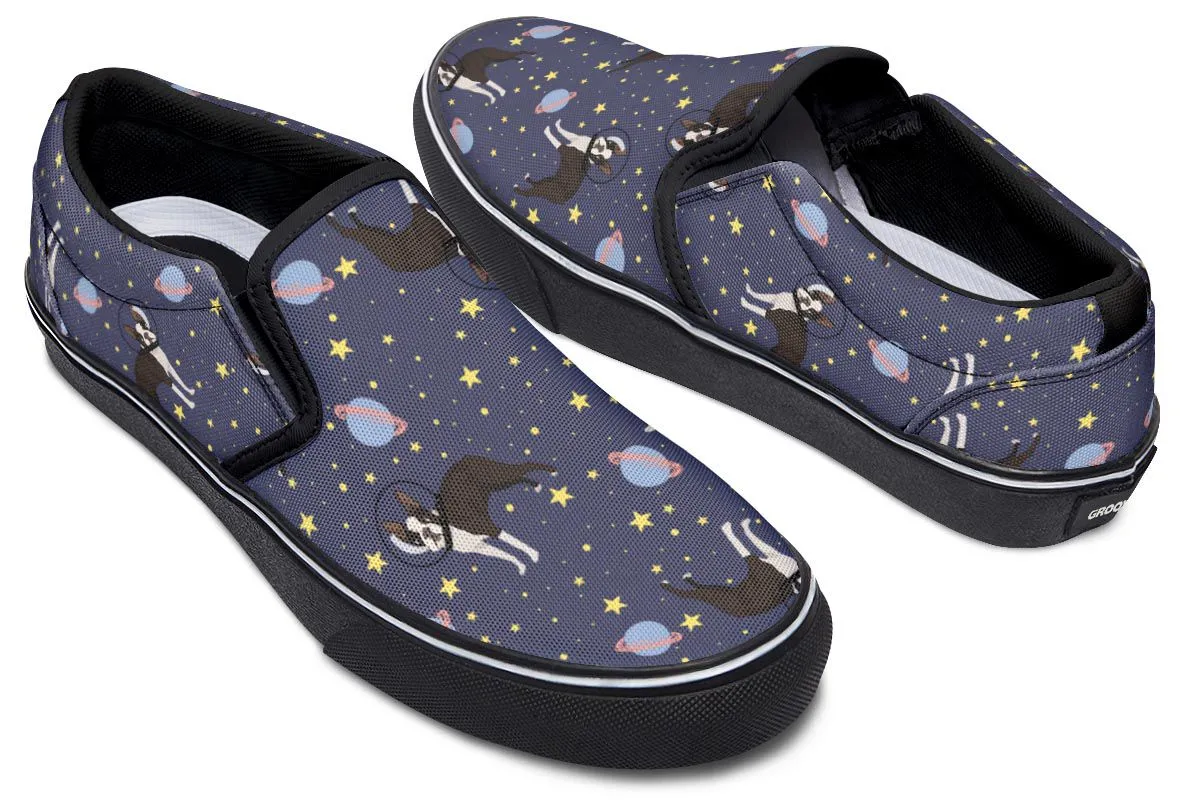 Space Boston Terrier Slip-On Shoes