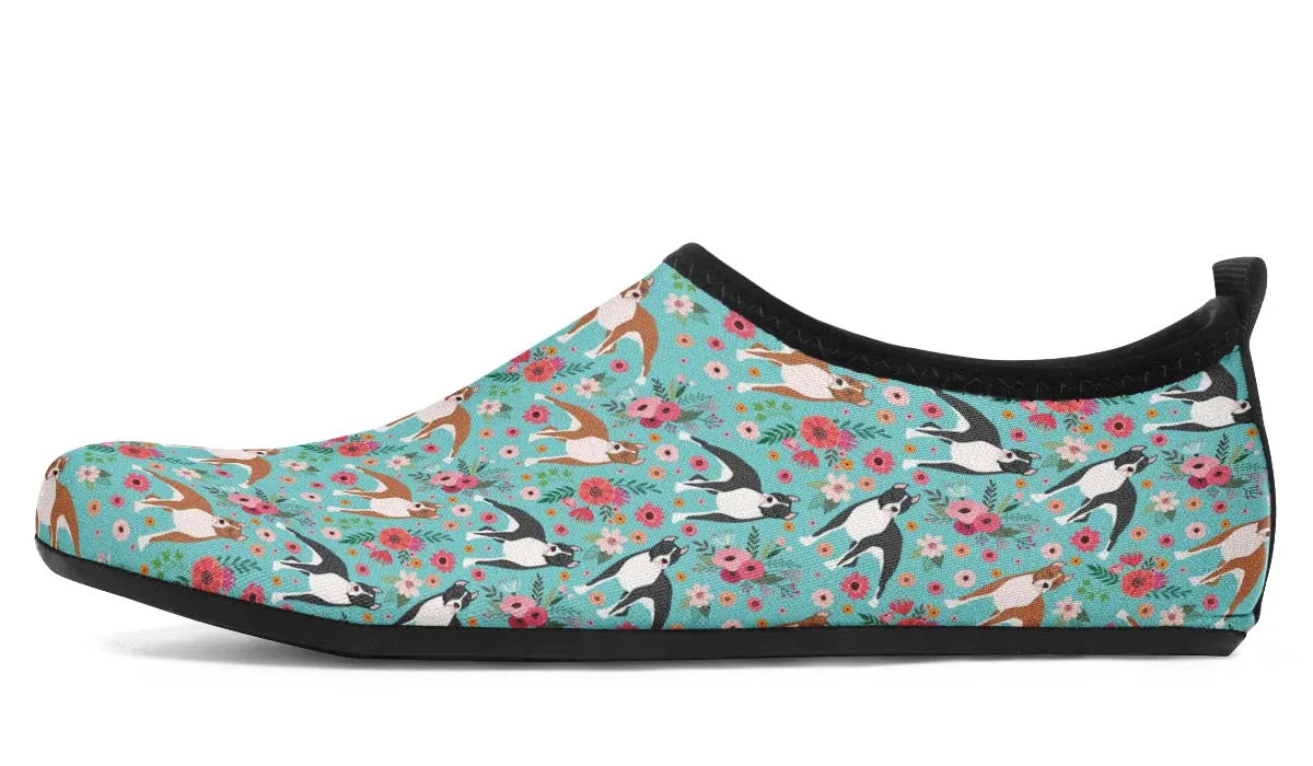 Staffordshire Terrier Flower Aqua Barefoot Shoes