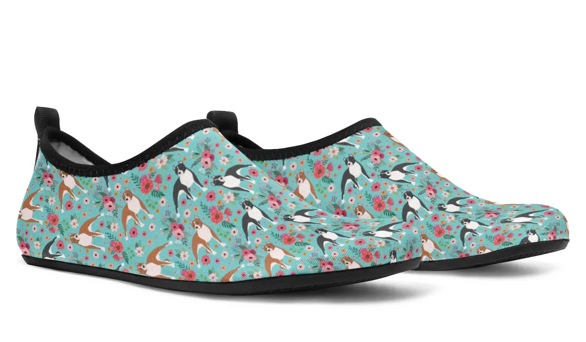 Staffordshire Terrier Flower Aqua Barefoot Shoes