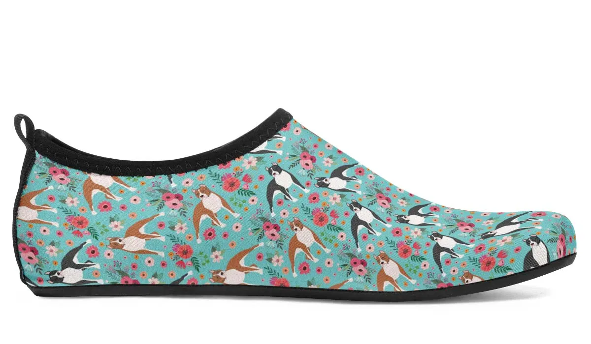 Staffordshire Terrier Flower Aqua Barefoot Shoes