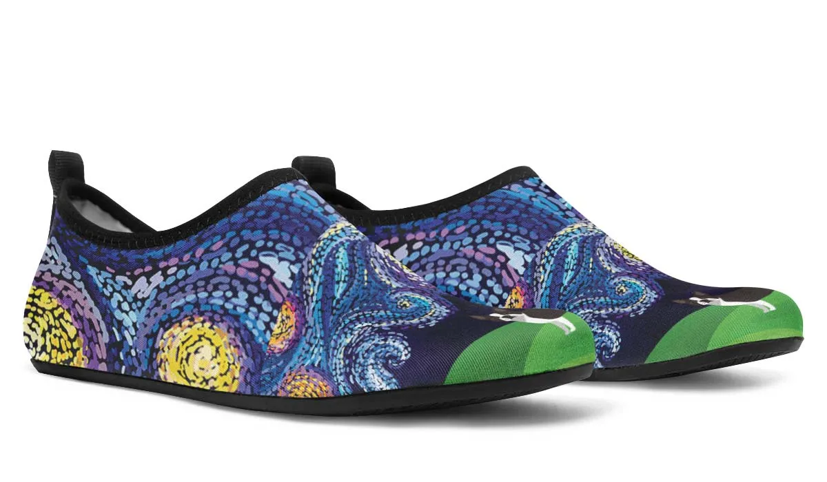 Starry Night Boston Terrier Aqua Barefoot Shoes