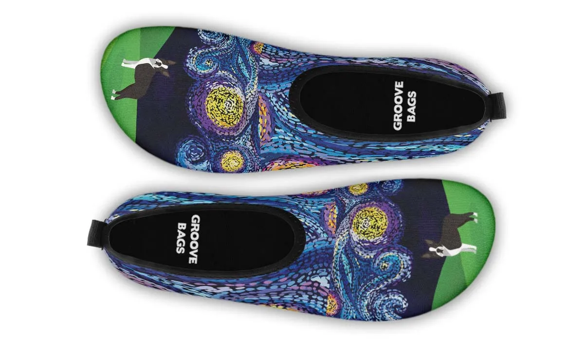 Starry Night Boston Terrier Aqua Barefoot Shoes