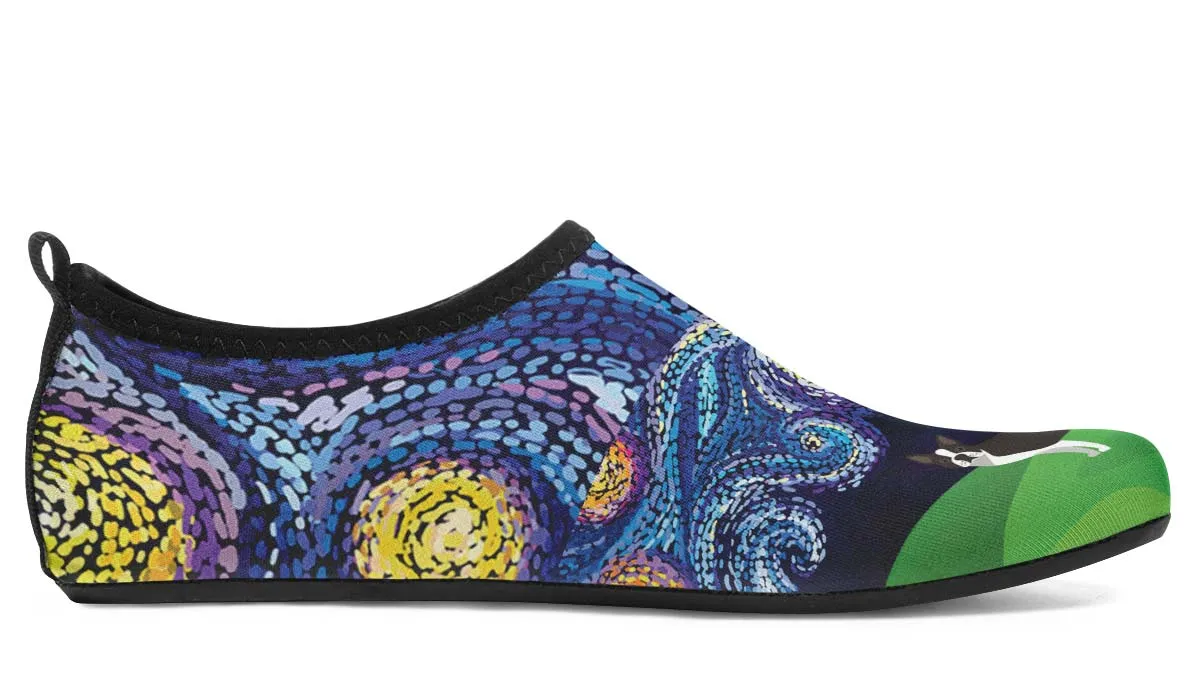 Starry Night Boston Terrier Aqua Barefoot Shoes