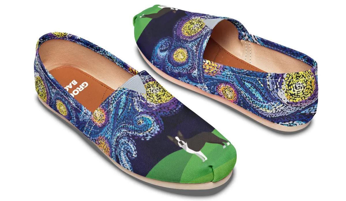 Starry Night Boston Terrier Casual Shoes
